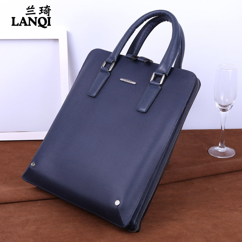 Lanqi leather men's bag handbag vertical section men's shoulder fashion Messenger bag business casual soft leather briefcase tide