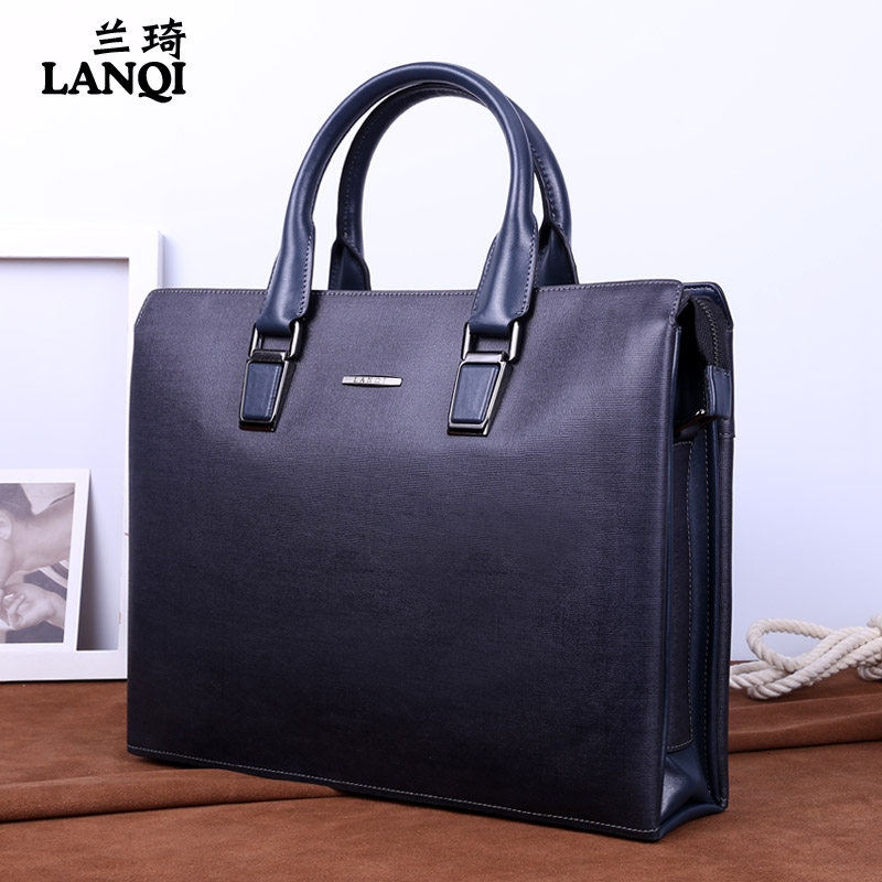 Lanqi's new leather men's bag casual business briefcase men's shoulder Messenger horizontal large-capacity handbag trendy