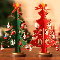 Christmas Decorations Solid Christmas Tree Wood Red Small Tree Children Gift Tabletop Pendulum scene arrangement