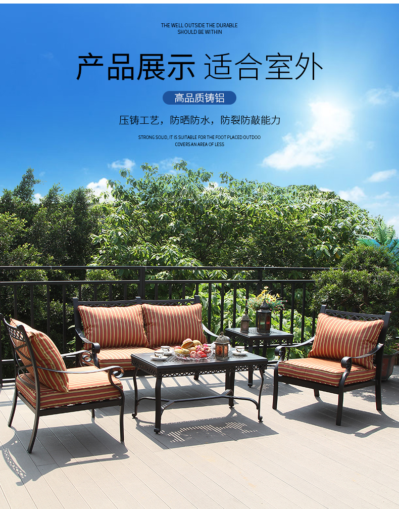 Bàn ghế ban công Mỹ ba ghế sofa hiên đặt ngoài trời sân vườn đúc nhôm bàn ghế kết hợp đồ nội thất - Bàn ghế ngoài trời / sân ban ghe san vuon