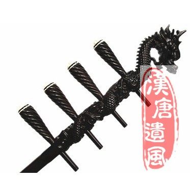 Ebony dragon head four-hue rod, with shaft, four-beard accessory stringed instrument shaft flat rod, without a tube