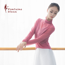 Ballet mesh top high collar long sleeve gauze soft high-elastic breathable thin exercise gymnastics base training uniform top