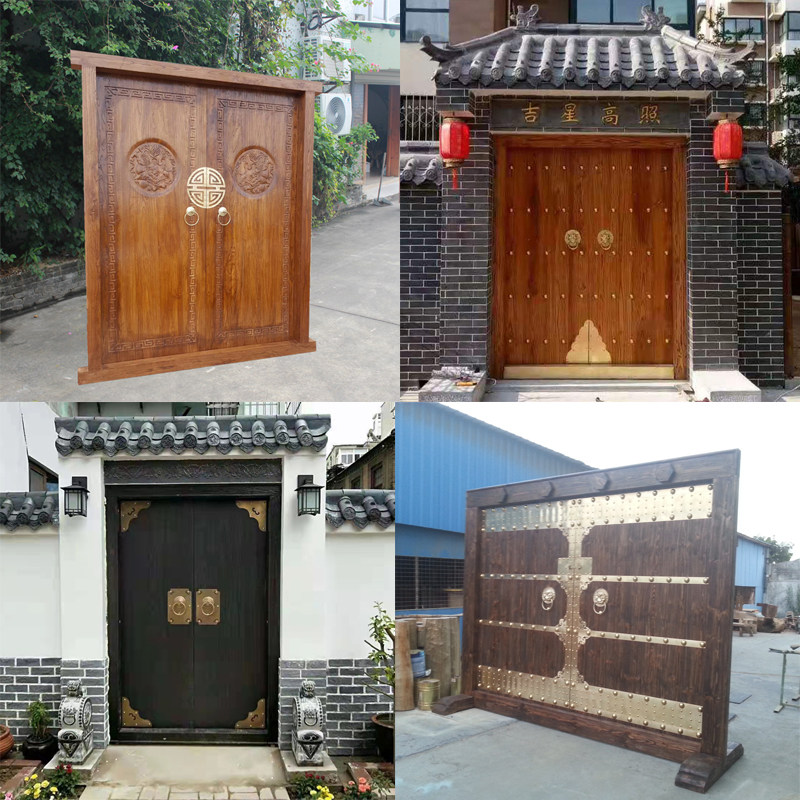 Chinese imitation antique solid wood gate Double door Villa Courtyard Gate Entrance Door countryside Self-built house yard Wall gate