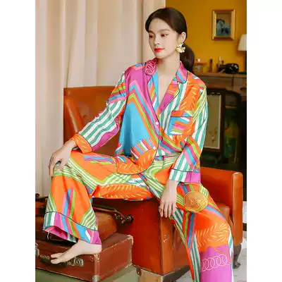 Exotic style~Eye-catching good things OLOEY ice silk pajamas women's long-sleeved trousers thin models can be worn outside home clothes