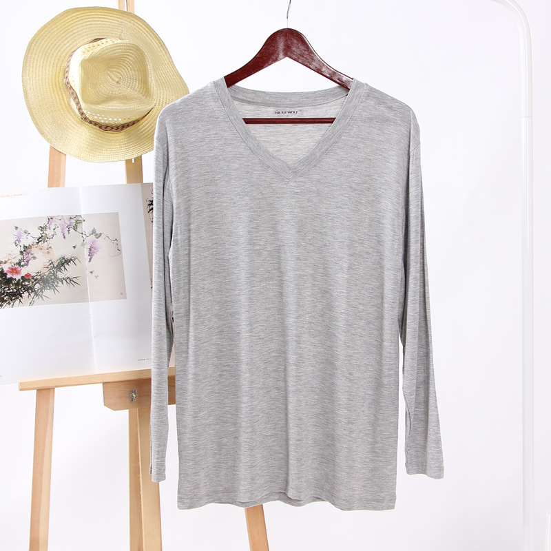 Vòng cổ dài tay phục vụ đồ ngủ tại nhà cotton cộng với chất béo cỡ lớn nam modal cotton áo thun dịch vụ tại nhà áo thun pijama nữ
