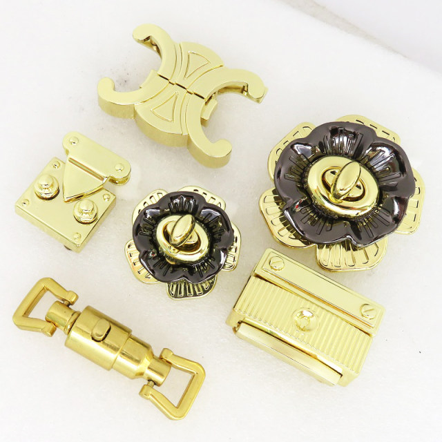 Baihua twist lock button accessories gilt gold stick lock buckle women's bag lock buckle pointed button square wood box