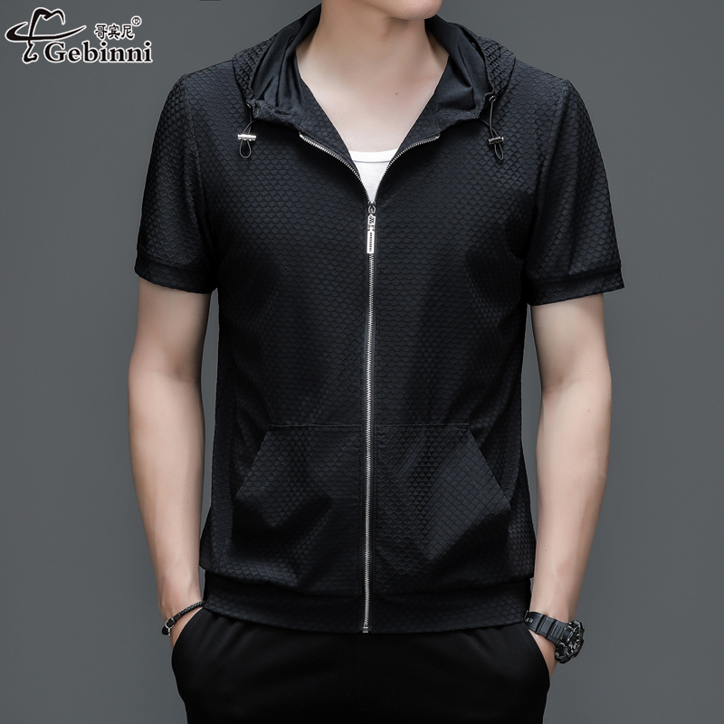 Lightweight Short-Sleeved Hooded Zipper Sweatshirt Ice Silk T-Shirt Men's Summer Breathable Cardigan Quick-Drying Half-Sleeve Jacket Trendy Lightweight Short-Sleeved Hooded Zipper Sweatshirt Ice Silk T-Shirt Men's Summer Breathable Cardigan Quick-Drying Half-Sleeve Jacket Trendy