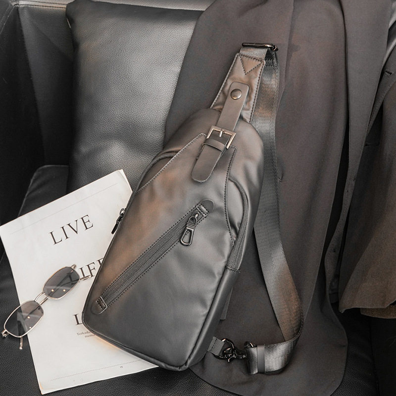 Hong Kong Slanted Satchel Vertical for Men's Bull Leather Chest Bag Tide Placard Outdoor Sports Bag Single Shoulder Bag Rear Shoulder Bag