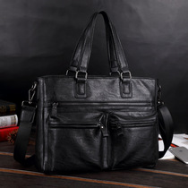 Hong Kong new mens business casual handbag cowhide handbag fashion shoulder messenger bag computer bag