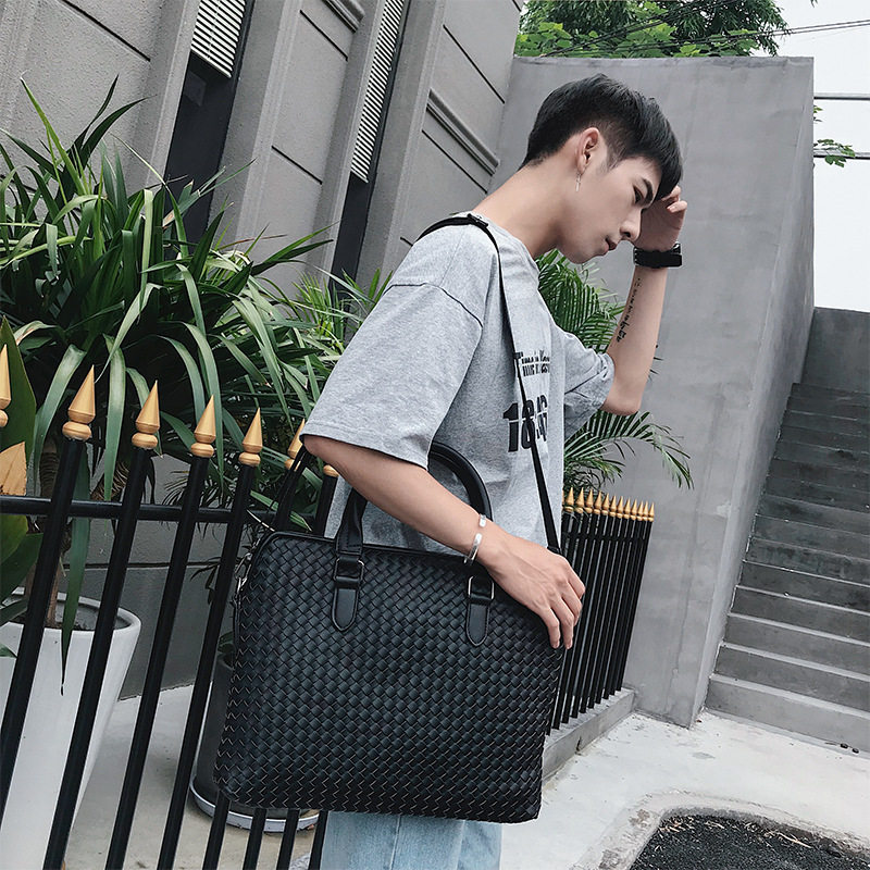 Hong Kong cowhide hand-woven new handbag horizontal business bag one-shoulder cross-body bag men's bag briefcase
