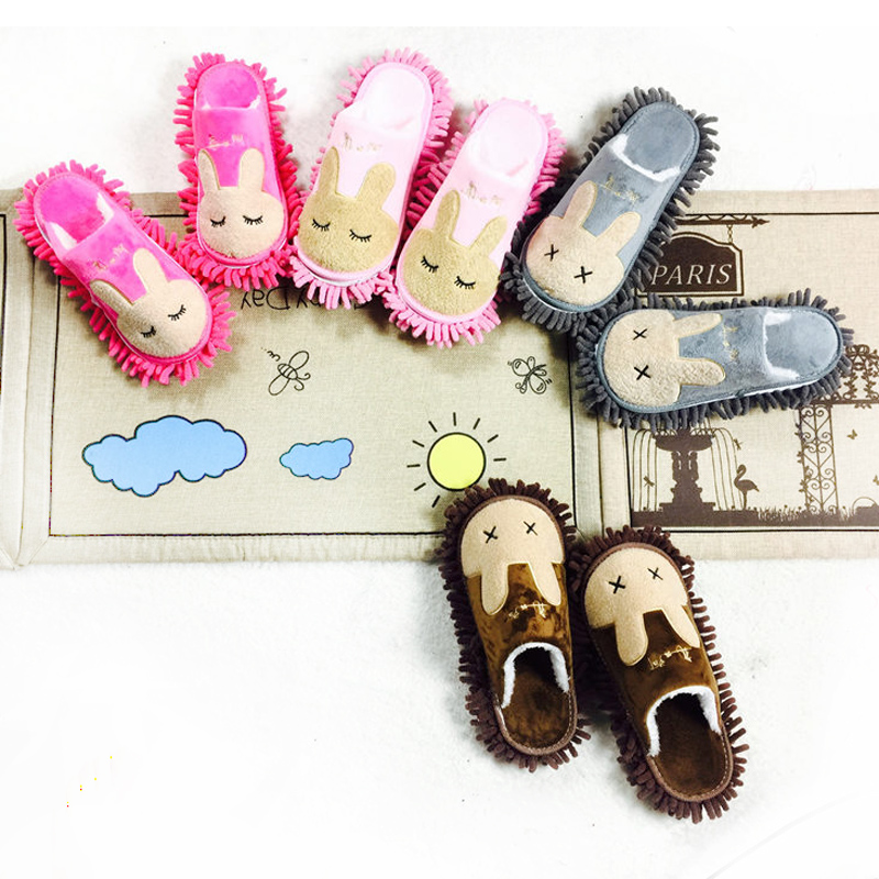Autumn and winter lazy people wipe floor slippers do not drop hair warm mute thick chenille removable wash floor shoe cover