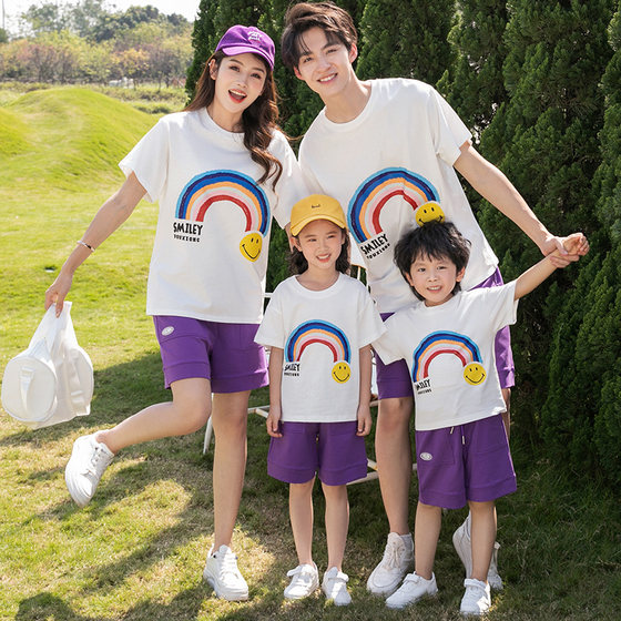 Different parent-child summer clothes 2024 new family suits for a family of three, trendy casual T-shirts for a family of four, spring