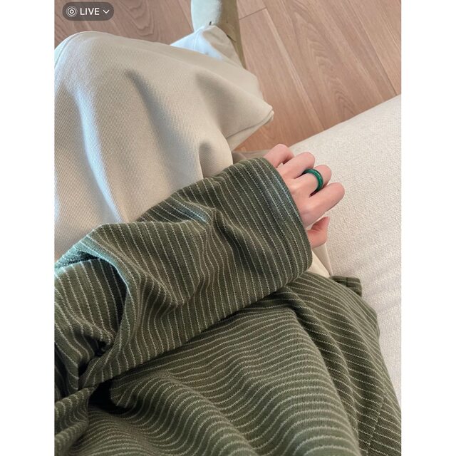 Cangmei Women's Clothing - Green Fine Striped Long-Sleeve Knit T-Shirt