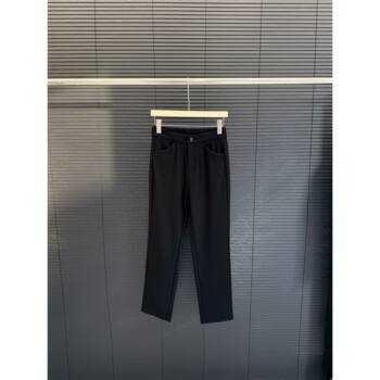 Cangmei Women's Fashion - Flat-Waist Buttoned Straight-Leg Black Casual Pants (It's Recommended to Order a Size Up!)