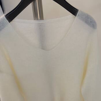 Cangmei Women's Clothing - V-Neck Fuzzy Knit Sweater