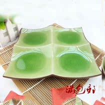 Ice Cracked Fruit Pan Kitchen Cutlery Dish 10 Inch Green Series Korean Style 10 Square Quad Tray