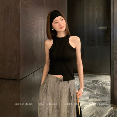 Best U Design Sense Short round-neck sleeveless vest women's summer new solid color versatile slim crop top