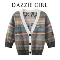 CWJ2020 autumn thin retro little daisy letter embroidery top knitted cardigan women 2C3E524