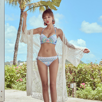 South Koreas new holiday sunscreen womens long white bikini outer hollow long-sleeved swimsuit beach jacket