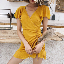 Conservative belly cover one-piece thin swimsuit Fairy Fan ins wind plus size fat mm hot spring bathing suit swimsuit female