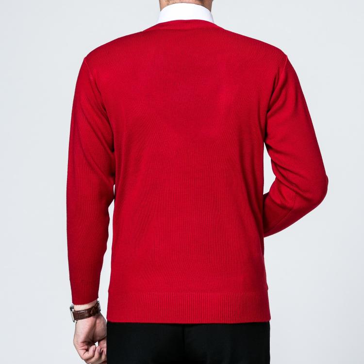 Chú rể mùa thu đông tham dự tiệc cưới, bố, đời thường, áo len nam màu đỏ to, tim gà, áo len cashmere cổ chữ v áo có cổ