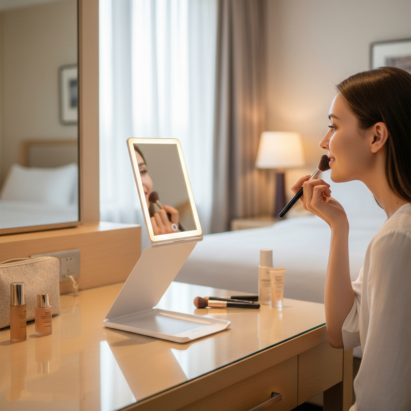 Adjustable 315-Degree Led Light with Free Height Adjustment, Rechargeable Portable Makeup Mirror