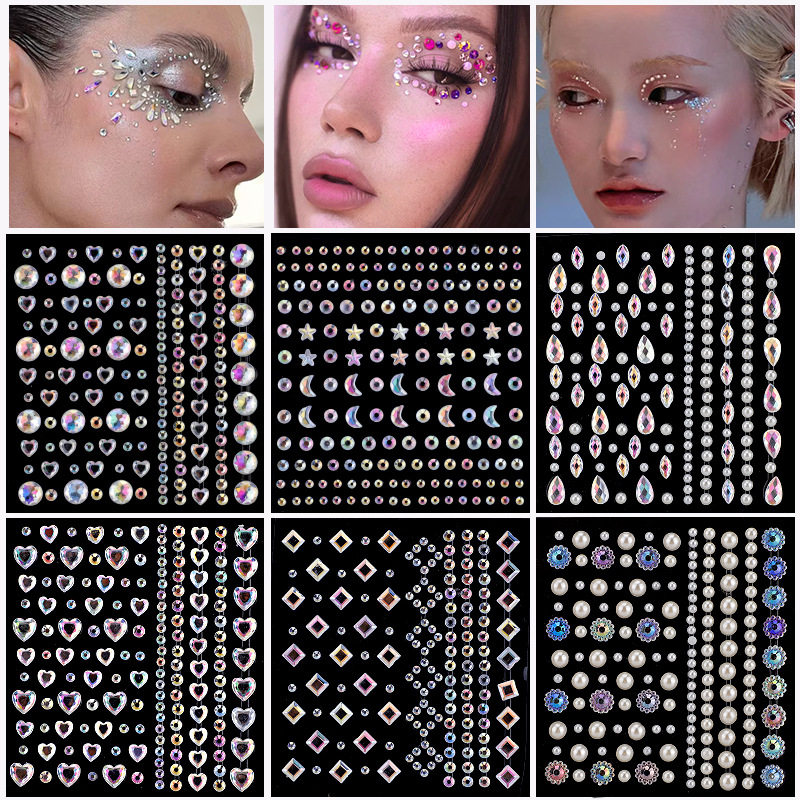 Water diamond semi-circular pearl stickers, facial accessories, eye stickers, facial diamond stickers, brow center stickers, children's stage makeup stickers, nail stickers, diamond