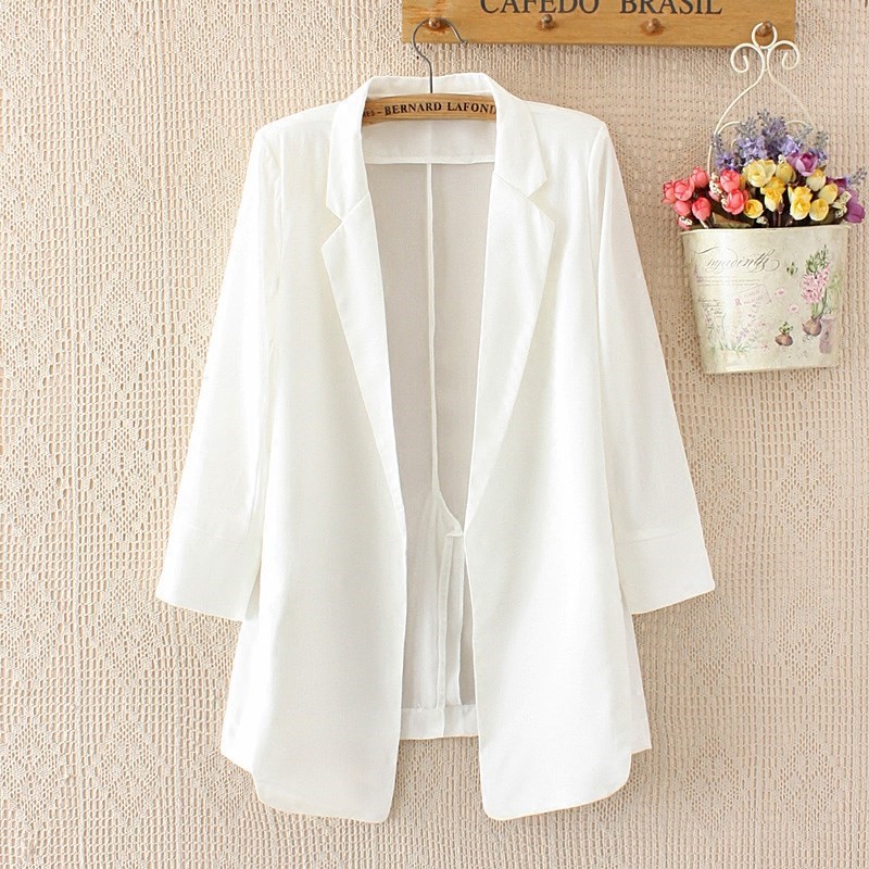Small Suit Snowspinning Jacket Woman 2022 Summer Sensation Floating in white medium long version Temperament Slim Suit 100 lap