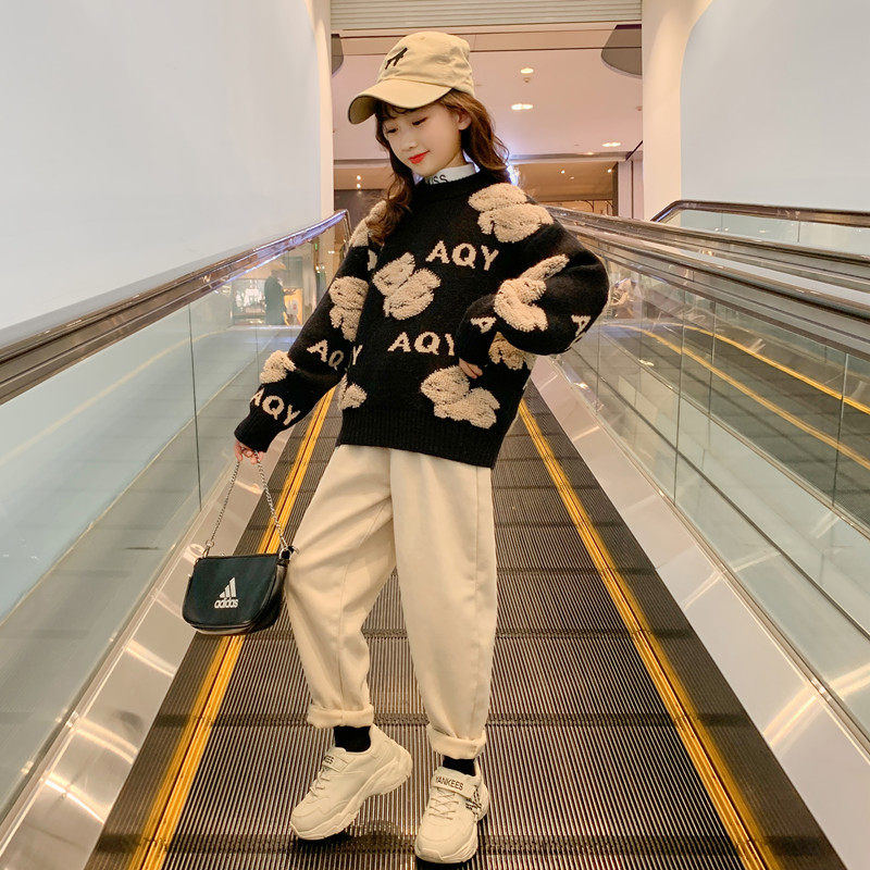 Girl Sweater 2022 New Autumn Winter Plus Suede High Collar Great Girls Dress Foreign Pie Trendy Thickened Knit Undershirt