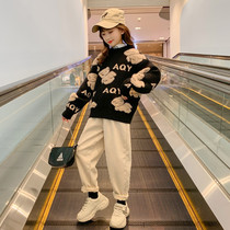 Girl Sweater 2022 New Autumn Winter Plus Suede High Collar Great Boy Dress Foreign Air Trendy Thickened Knit Undershirt