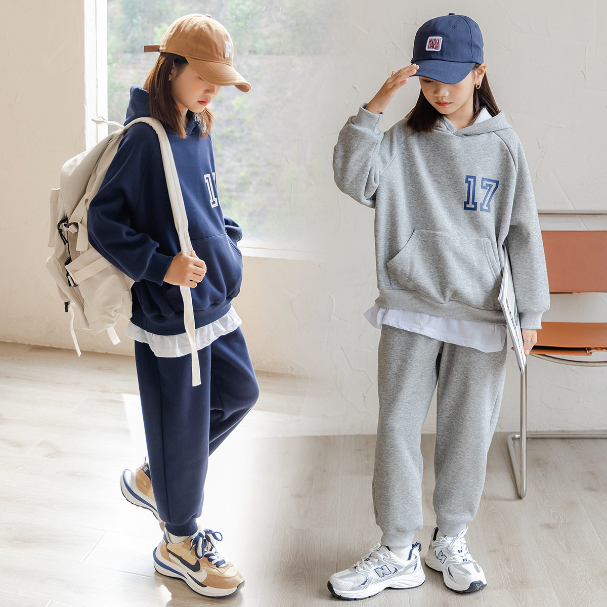 Girl's winter clothing 2022 new wave suit plus suede sweatshirt Two sets big boy women's clothing online red foreign pie trendy 13 years old