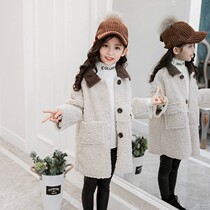 Girls  lamb wool coat Childrens foreign style fur one-piece lamb wool 2021 medium-long large virgin winter clothes