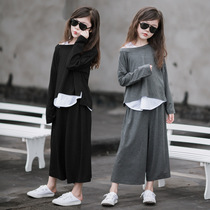 Girls spring suit Three sets of 12-year-old girls autumn clothes Korean childrens clothing The new broadlegged pants suit 2022