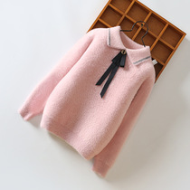 Girls mink fluff coat Western style Big child velvet thick Korean version of the little girl sweater waterproof mink hair winter