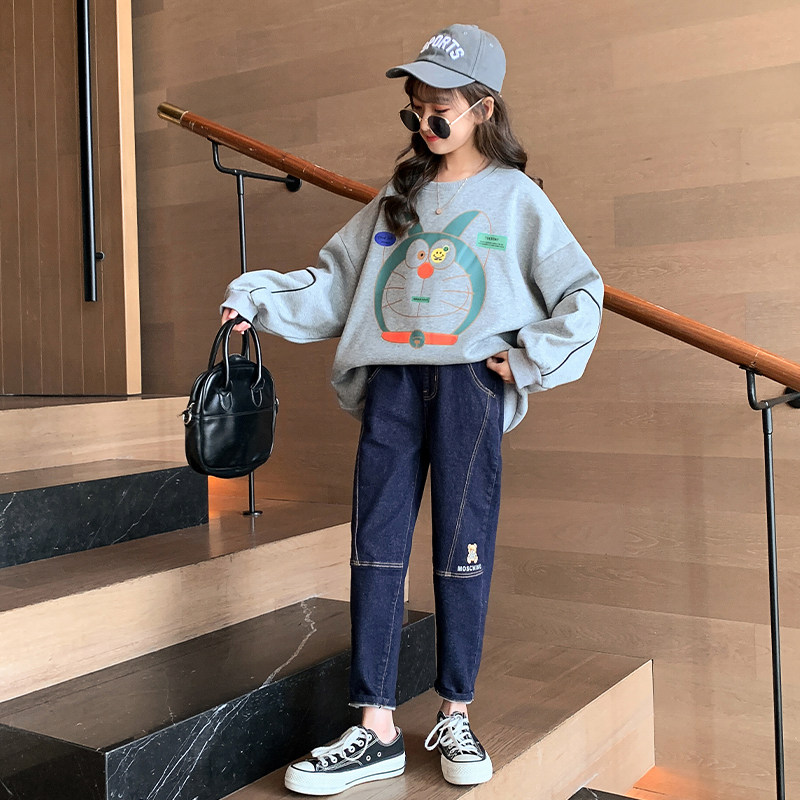 Girl's thick T-shirt Chunqiu Great children's tennis Red girl clothes 2022 new wave trendy Han Fan Chauded Early autumn blouses foreign pie