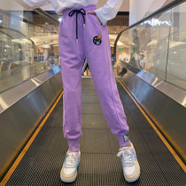 Girl Pants Spring Autumn Outside Wearing Loose Sports Pants CUHK Child Casual Tennis Red Girl Clothing 2022 New Wave Trendy