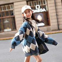 Girls knitted cardigan jacket Little girl sweater 12-year-old virgin dress foreign childrens autumn 2021 new