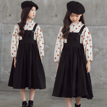 Inglén Girls Suit 2022 New Braces Dress Two Sets Nets Red Grand Children Women Dress Big Children Over Knee Long Skirts