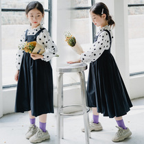 Inglén Girls Suit 2022 New Braces Dress Two Sets Nets Red Grand Children Women Dress Big Children Over Knee Long Skirts