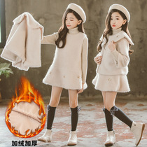 Mahai Mao Girl Winter Clothing Suit Skirt Dresses Dresses Winter Clothing Water Minke Suede Children Suit Girls Autumn Winter 2022