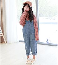 Girls bib suit Korean version of schoolboy jeans Female Western style loose childrens clothing spring 2021 new