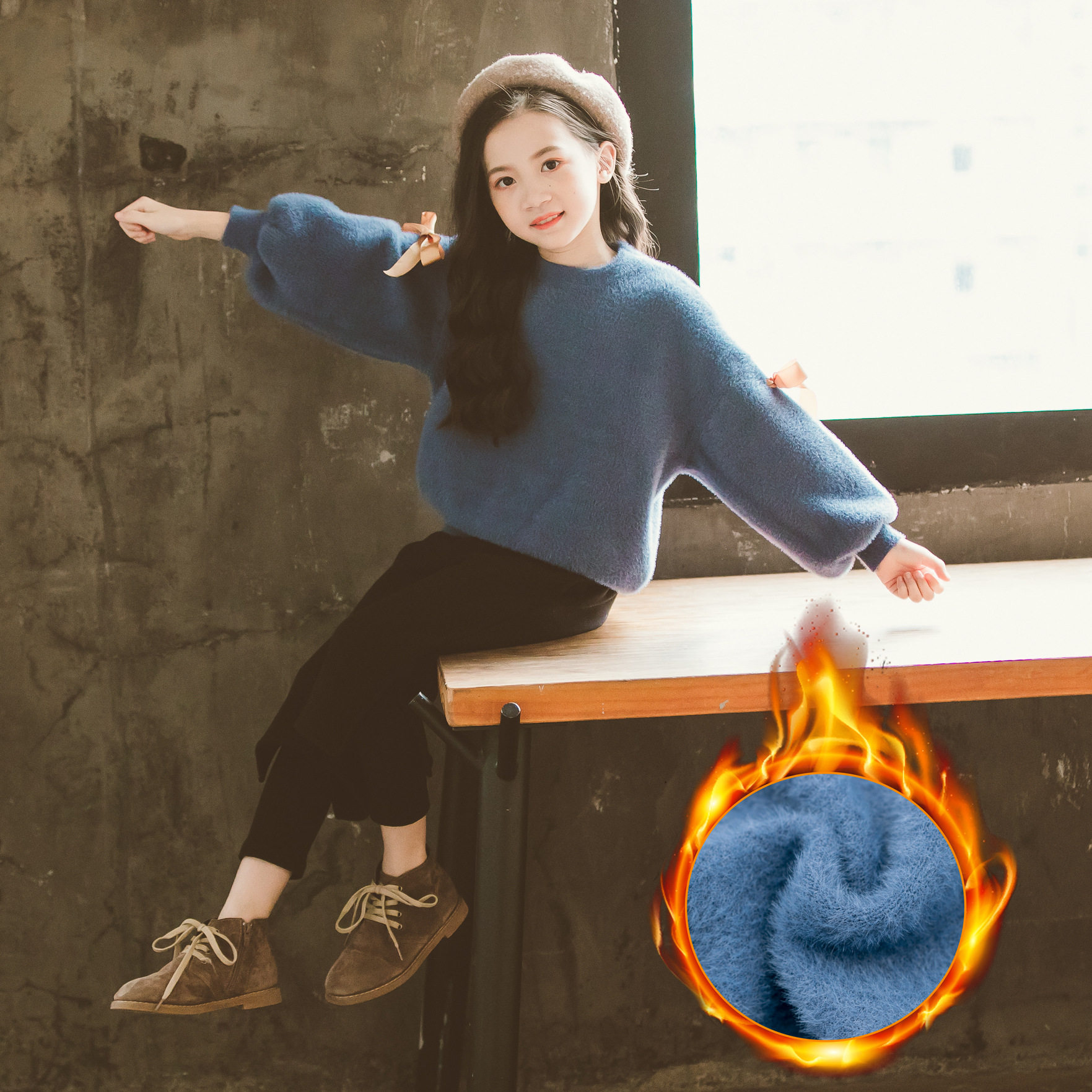 Ma Han - haired girl sweater 2022 autumn and winter new childhood Han - haired girl Yang Yang pie knitted shirt