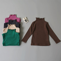 Girls  net red t-shirt 2021 fashionable childrens base shirt Womens autumn Foreign style childrens clothing Net Red shop wild wooden ear edge