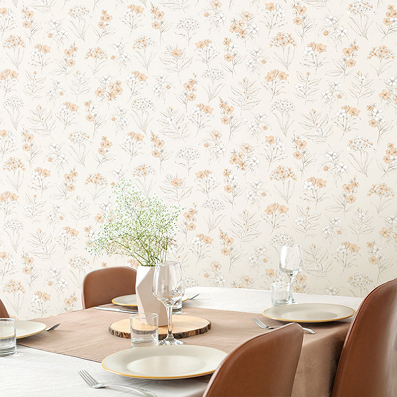 Korea KR Japanese and Korean style pastoral flowers warm bedroom waterproof washable wallpaper wallpaper dining room background wall