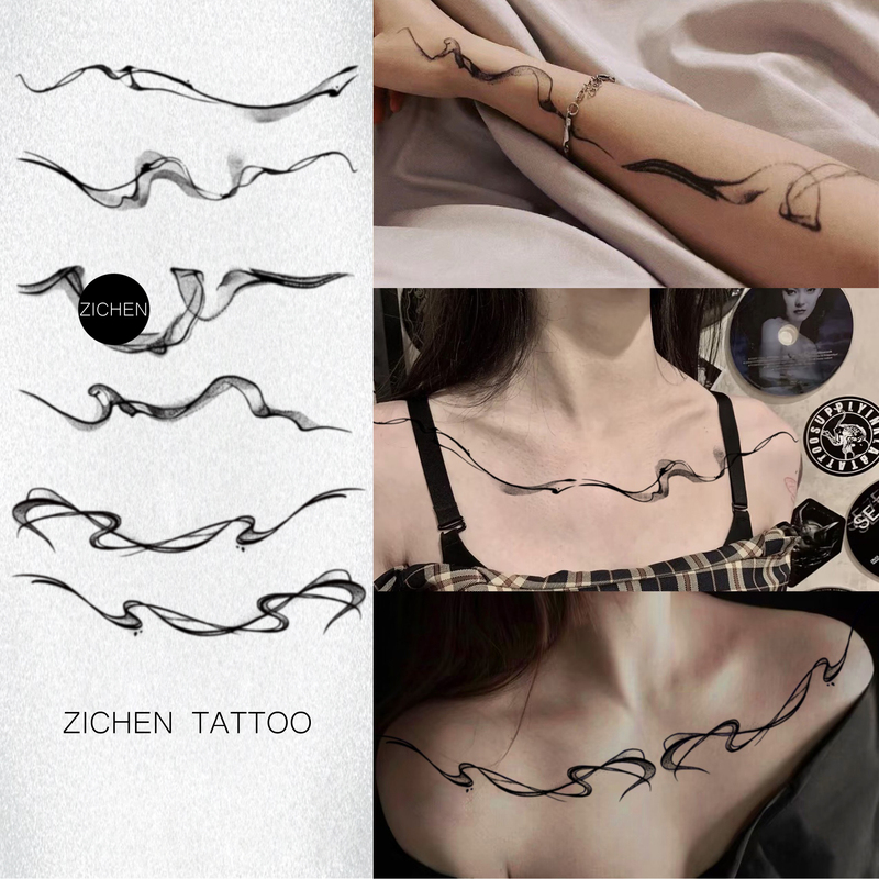 Zichen Flower Arm Combination Set Stream of Consciousness Line Art Aesthetic High-End Herbal Tattoo Stickers Long-Lasting Waterproof for Women