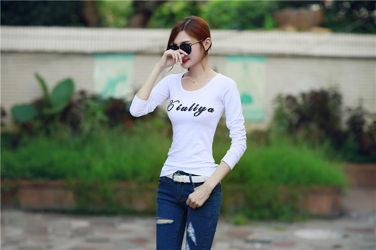 Xuân 2018 phiên bản Hàn Quốc mới của áo thun chạm đáy áo thun dài tay nữ quần áo sơ mi giảm béo chữ hoang dã áo thun đen nữ