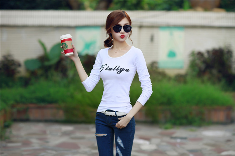 Xuân 2018 phiên bản Hàn Quốc mới của áo thun chạm đáy áo thun dài tay nữ quần áo sơ mi giảm béo chữ hoang dã áo thun đen nữ