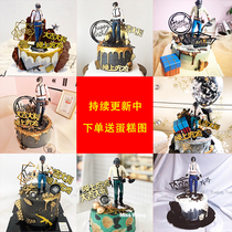 Big good luck eating chicken cake decoration plug-in gun doll decoration evening air drop box boy birthday