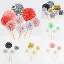 Birthday cake decoration multi-color flower girl pink multi-color paper fan flower baking decoration plug-in sunflower insert