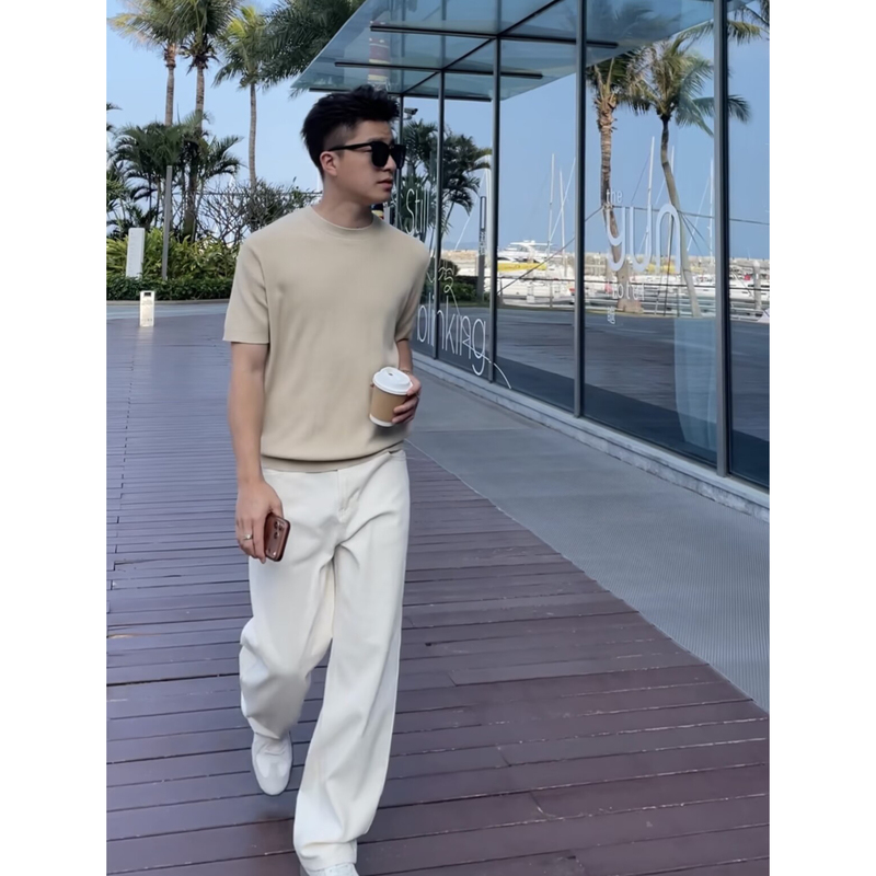 Chanws High-Elastic White Casual Pants for Men, Loose Straight-Leg, Slimming, Versatile, Everyday Commuting Pants 8610